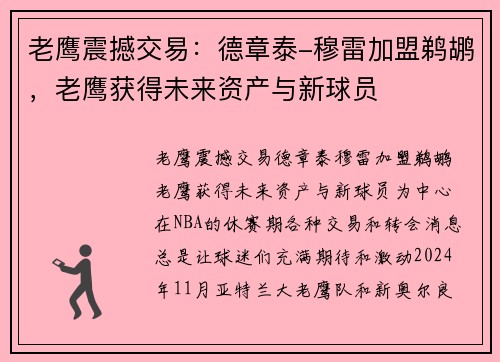 老鹰震撼交易：德章泰-穆雷加盟鹈鹕，老鹰获得未来资产与新球员