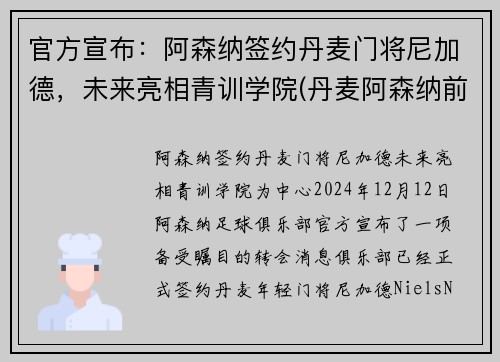 官方宣布：阿森纳签约丹麦门将尼加德，未来亮相青训学院(丹麦阿森纳前锋)