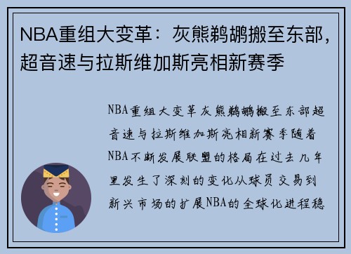 NBA重组大变革：灰熊鹈鹕搬至东部，超音速与拉斯维加斯亮相新赛季