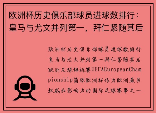 欧洲杯历史俱乐部球员进球数排行：皇马与尤文并列第一，拜仁紧随其后