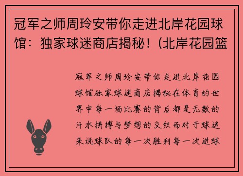 冠军之师周玲安带你走进北岸花园球馆：独家球迷商店揭秘！(北岸花园篮球场)