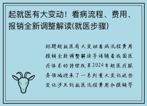 起就医有大变动！看病流程、费用、报销全新调整解读(就医步骤)